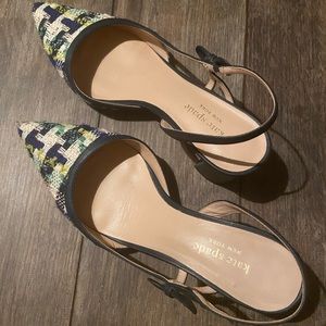 Kate Spade midge bow sling back pumps in juniper multi tweed